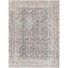 an antique style rug in grey and beige tones