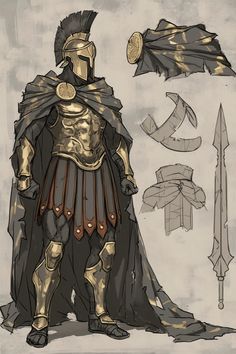 Types Of Knights, Dnd Gods List, Medieval Armour Art, Greek Fantasy Armor, Greek Armor Design, Greek Soldier Art, For Honor Fashion, Spartan Character Design, Armor Designs Fantasy Art