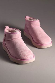 UGG® Classic Ultra Mini Boots | Anthropologie Uggs Outfit Ideas, Ultra Mini Boots, Pink Ugg Boots, Cute Uggs, Pink Uggs, Mini Boots, Ugg Classic Ultra Mini, Punk Boots, Uggs Outfit