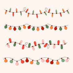 christmas lights are hanging on a string with red, green and orange bulbs in the shape of hearts