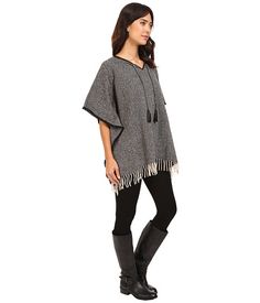 LAUREN Ralph Lauren Tweed Fringed Poncho Black/Cream Donegal - Zappos.com Free Shipping BOTH Ways Ralph Lauren Tweed, Hats For Short Hair, Fringed Poncho, Black Cream, Lauren Ralph Lauren, Fedora, Hats For Women, Fall Outfits, Open Shoulder Tops