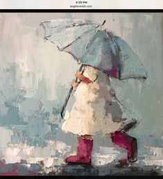 a painting of a person walking with an umbrella