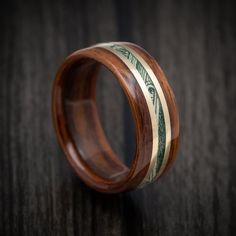 Solid Wood Ring with Cash and Brass Inlays Mens Bands, Unique Mens Wedding Bands, Nature Rings, Male Rings, Mens Wood Rings, Mens Emerald Rings, Wooden Wedding Bands, Metal Ideas, Men's Wedding Rings