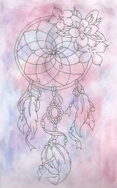 a drawing of a dream catcher with flowers on it