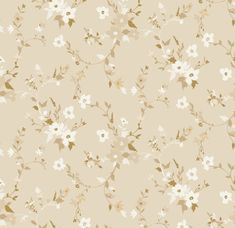 a beige floral wallpaper with white flowers