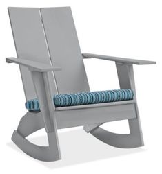 Emmet is our exclusive design and made just for us by Loll Designs in Duluth, Minnesota. This sustainable outdoor rocking chair with cushion is crafted from high-density polyethylene (HDPE) made partially from recycled plastics. Emmet is a circular product, meaning its materials can be used over and over again. Bottle Opener > Bottle Opener Material: Fabric; Recycled Plastic | Room & Board | Modern Emmet Patio Rocker in Vinna in Recycled Plastic w/ Light Gray Frame - Performance Fabric Rocker Room, Front Porch Chairs, Modern Antique Furniture, Front Porch Patio, Modern Outdoor Chairs, Farmhouse Front Porch, Porch Chairs, Outdoor Rocking Chair, Deck And Patio