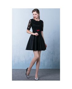 Get 10% off now! Buy black lace satin aline party dress with lace sleeves at cheap price online. Free stable shipping and pro custom service since 2009. Black Satin Dress For Prom Season And Night Out, Black Satin Dress For Prom Season Night Out, Black A-line Satin Dress, Black Satin Dress For Prom Season, A-line Lace Party Dress, Satin Dresses With Lace Sleeves, Satin Evening Dress With Lace Patchwork, Evening Satin Dress With Lace Sleeves, Black Satin Dress For Prom