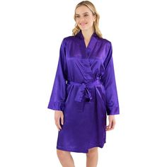 Intimo Womens Satin Kimono Robe. This robe is soft and with its satin feel comfortable and stylish. Treat yourself or makes a great gift for someone you think deserves to be spoiled. For questions regarding sizing, please refer to size chart. Size: L.  Color: Purple.  Gender: female.  Age Group: adult. Satin Babydoll, Silk Robes, Silky Robe, Belted Robe, Silk Kimono Robe, Belt Fashion, Satin Kimono, Floral Robes, Silk Robe