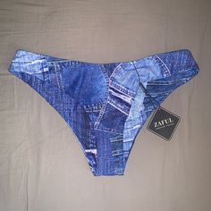 Zaful Swim Bottoms. Denim Print. Nwt! Fitted High Waist Summer Jeans, Trendy Cotton Jeans For Beach, Casual High Rise Swimwear For Spring, Casual High-rise Swimwear For Spring, Casual High Rise Spring Swimwear, Casual High-rise Fitted Swimwear, Summer Beach Jeans In Medium Wash, Summer Medium Wash Jeans For The Beach, Summer Style Mid-rise Fitted Jeans