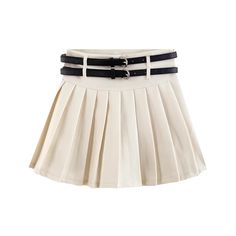 Mini pleated skirt with a thick waistband, two sets of belt loops and concealed side zipper. Two skinny belts included. Lined with safety shorts. S: 24.5" waist, 15.5" lengthM: 26" waist, 15.5" lengthL: 27.5" waist, 16" lengthXL: 29" waist, 16" length Belted Fitted Mini Pleated Skirt, Fitted Mini Pleated Skirt With Belt, High Waist Fitted Belted Skort, Belted Fitted Mini Skirt Skort, Fitted Mini Skirt Skort With Belt, Fitted Mini Skort With Belt, Fitted Belted Mini Skort, Fitted Belted Mini Length Shorts, Fitted Belted Mini Shorts