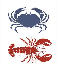 two crab silhouettes, one red and the other blue with claws on each side