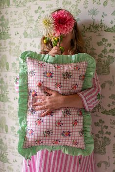 The perfect combination of florals and checks, our Phoebe cushion will be a playful yet sophisticated addition to your sofa or bed. The reverse side has a contrast blue ticking. Edged on all four sides with a pretty ruffle in a contrast apple green ticking.  Size - 35 x 50cm (+ 5cm ruffle) Composition - 55% Linen / 45% English Country Garden, Country Garden, Printed Cushions, Capsule Collection, Surface Pattern Design, Sewing Inspiration, Decor Interior Design, Home Decor Furniture