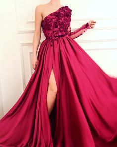 Gown - Teuta Matoshi Duriqi Prom Dresses Trendy, Evening Dresses Uk, Split Prom Dresses, One Shoulder Prom Dress, Prom Dresses 2020, Burgundy Prom Dress, Affordable Dresses, Dresses Trendy, Lace Neckline