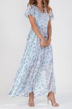 V Neck Long Dress Chiffon Floral Ruffle Maxi Dress - Cherieday Cute Church Dresses, Chiffon Floral Dress, V Neck Long Dress, Casual Maxi Dresses, Floral Chiffon Maxi Dress, Floral Bridesmaid Dresses, Print Chiffon Dress, Dress With Shawl, Ruffle Maxi Dress