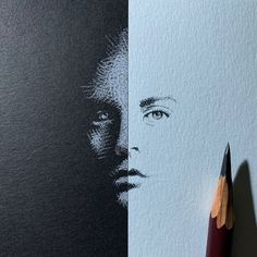 a pencil is next to a drawing of a man's face and the image of a woman's head