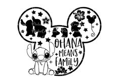 mickey mouse with the words ohana means family on it's face and stars