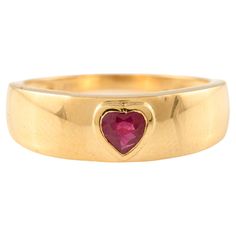 Ruby Heart Gypsy Signet Pinky Ring in 18K Gold featuring natural ruby of 0.25 carats. The gorgeous handcrafted ring goes with every style, every occasion or any outfit. Ruby improves mental strength. Designed with heart cut ruby studded in center mounted with solid gold in center that makes it a perfect fit to wear it on your occasion or style it with any of your basic outfit to give it a glam. This is a perfect birthday gifts for her or girlfriend gift for anyone on your list. PRODUCT DETAILS : Ruby Mens Ring, Mother Daughter Gifts, Gold Gemstone Ring, July Birthstone Jewelry, Contemporary Ring, Dome Ring, Mental Strength, Gold Signet Ring, Heart Gemstone