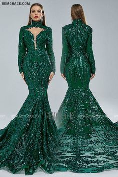 10% off now|Free shipping world-wide. Sparkly All Sequin Dark Green Mermaid Party Dress with High Neck at GemGrace. Click to learn our pro custom-made service for wedding dress, formal dress. View #BridalPartyDresses for more ideas. Fitted Dark Green Evening Dress For Party, Dark Green Sequin Party Dress, Green Mermaid Dress For Gala, Green Long Sleeve Mermaid Evening Dress, Green Floor-length Mermaid Dress For Party, Dark Green Dress For Prom Party, Dark Green Dress For Prom Season Party, Green Mermaid Evening Dress For Prom, Green Mermaid Dress For Prom