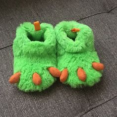 No Tags But Brand New, Never Worn, Green Monster Slippers In Size 2. Monster Slippers, Dinosaur Slippers, Monster Costumes, Toddler Slippers, Baby Dino, Love Monster, Faux Fur Slippers, Green Monsters, Kids Slippers