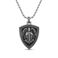 A bold symbol of faith, this powerful pendant necklace features a depiction of Saint Michael, guardian of the Church, fashioned in sterling silver. The pendant swings from a 24-inch rope chain that secures with a lobster clasp. The signature "E" is stamped to identify each piece as part of the 1933 by Esquire men's collection. Cross Choker Necklace, John Boy, Cross Choker, Alice And Wonderland Quotes, Jewelry Staples, Watch Trends, Jared The Galleria Of Jewelry, Gq Style, Saint Michael