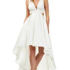 This Gorgeous Sleeveless Cutout Dress Is Great For Semi Formal, Formal, And Special Occasions And Can Be Wore As A Beautiful But Simple Wedding Dress. This Flowy Midi Dress Has A V Neck In The Front With Straps From The Front Of The Dress Going Down The Back To The Middle And Is Attached To An Elastic Band That Going From Left To Right, Dress Is Very Stylish With Dress Hook And Eye With Zipper In The Middle Back Of The Dress And Hi Low Hemline. Material: 100% Polyester Neckline: V Neck Sleeve St V Neck Halter Top, White Flowy Dress, Flowy Dress Long, Hi Low Dress, Simple Wedding Dress, Flowy Midi Dress, Hi Low Dresses, White Sleeveless, Simple Wedding