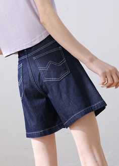 Classy Navy High Waist Pockets Applique Cotton Denim Shorts Summer Summer Shorts Denim, Yellow Sandals, Shorts Summer, Woolen Coat, Denim Short, Summer Fabrics, Short En Jean, Shorts Jeans, Nike Outfits