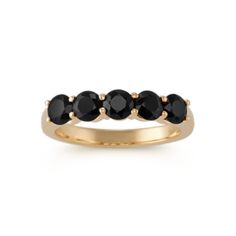 Five round black natural sapphires at approximately 1.35 carats are beautifully showcased in this stylish ring. Crafted of quality 14 karat yellow gold  this 2.5mm design will be a great addition to any ensemble. Black Sapphire Ring, Sapphire Band, Black Stones, Black Sapphire, Stylish Rings, Stone Gold, Pretty Jewelry, Natural Sapphire, Sapphire Gemstone