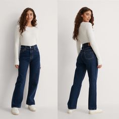 Levi's Highest High Rise Yet The Ribcage Jeanwith Its Soaring 12-Inch Risehas Become A Hip-Slimming, Waist-Defining, Leg-Lengthening Obsession This Fit Will Show Off Your Figure And Make You Feel As Amazing As You Look Sustainably Made With Tencel Fabric For Reduced Environmental Impact Style # 726930072 Color: Noe Dark Mineral - Dark Indigo Slim Through Your Hip Straight Leg Opening: 17" Super High Rise: 12" (Front) 79% Cotton, 21% Tencel Lyocell Midweight Button Fly 5-Pocket Styling High Rise Jeans Outfit, Straight Dark Jeans, Business Casual Jeans, Straight Jeans Outfit, Straight Leg Jeans Outfits, Straight Ankle Jeans, Jeans Outfit Winter, Winter Jeans, Casual Day Outfits