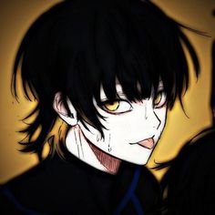 an anime character with black hair and yellow eyes