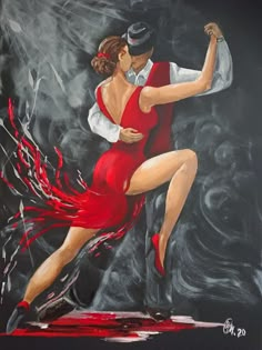 a painting of a man and woman dancing