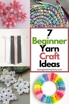 crochet crafts that are easy to make with yarn and yarns, including flowers