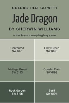 Colors that Go With Jade Dragon SW 9129 by Sherwin Williams Paint Color For Built Ins, Filmy Green, Privilege Green, Sw Green Paint, Sw Green Paint Colors, Jade Paint, Sherwin Williams Coordinating Colors, Sherwin Williams Green, Side Entrance