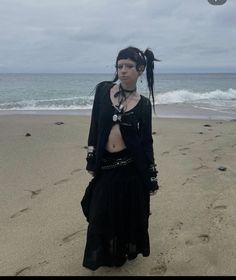 Spring Outfits Alt, Emo Beach Outfit, Alt Beachy Outfits, Fall Outfits Alternative, Goth Summer Aesthetic, Basic Goth Outfit, Goth Beach Outfit, Dark Fairycore Outfits, Spiritual Goth