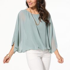 WynneLayers Chiffon Cocoon Top  A flattering cocoon shape, woven chiffon material and a knit tank lining add a cozy-chic layer to your fave everyday, all-season looks. Chiffon Material, Cozy Chic, Knit Tank, Knit Tanks, Easy Wear, Fashion Clothes Women, Chiffon, Womens Tops, Size Large