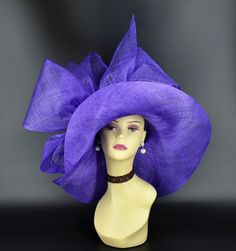 Luxury Purple Hats For Races, Luxury Purple Hat For Kentucky Derby, Sinamay Straw Hat With Short Brim For Royal Ascot, Sinamay Straw Hat For Royal Ascot With Short Brim, Fitted Wide Brim Sinamay Straw Hat, Party Wide Brim Sun Hat, Sinamay Church Hat With Curved Brim, Brimmed Sinamay Hat For Church, Wide Brim Sinamay Fascinator For Royal Ascot