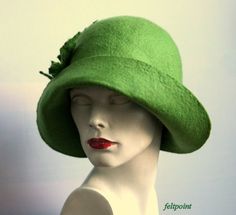 Green felt hat, Millnery felt hat, Green felt hat, Cloche hat, Felted Hats, felt hat, Cloche Hat,Flapper Hat, Art Hat, Art Deco hat, 1920s hat, Art Hats, hat, cloche , 1920's hat, Gatsby's hat, Mrs Fisher hat Hats&Caps Accessories Handmade Great, very flattering hat ! The hat is soft, very pleasant to the touch, nicely placed on the head. Special and unique ! Sophisticated and elegant ! I can make this hat in other colors and sizes. Made just for you As the base for my works I use great mate Green Winter Cloche Hat With Curved Brim, Vintage Green Fedora With Curved Brim, Vintage Green Hat With Short Brim, Vintage Green Brimmed Fedora, Vintage Green Fedora With Short Brim, Green Vintage Fedora With Short Brim, Green Wide Brim Cloche Hat For Winter, Vintage Green Adjustable Fedora, Classic Green Hat For Kentucky Derby