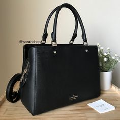 100% Authentic Kate Spade Leila Medium Triple Compartment Satchel Black And Gold Hardware Brand New With Tags 10.5”Top, 11.5”Bottom (Width) X 8.5” (Height) X 5.5” (Depth) Handles Are 6” Drop Long Shoulder Strap Included Black And Gold Hardware, Kate Spade Purse Black, Kate Spade Satchel, Bags Kate Spade, Black Leather Satchel, Grey Bag, Pink Handbags