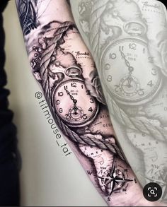 a person with a clock tattoo on their arm