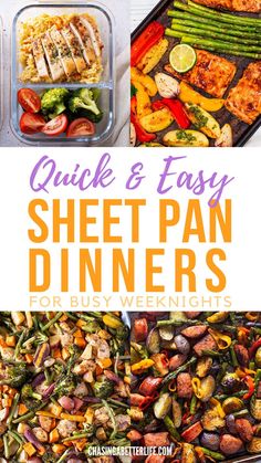 an easy sheet pan dinner with chicken, asparagus and broccoli in it