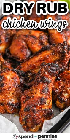 grilled chicken wings with text overlay that reads, dry rub chicken wings recipe