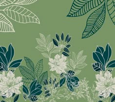 a green and white floral wallpaper with leaves