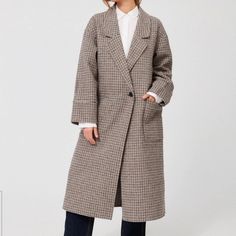 Apiece Apart Vita Oversized Checked Wool Coat || Black And Brown, Size Small, Like New Oversized Brown Wool Coat For Work, Oversized Brown Outerwear With Notch Lapel, Oversized Beige Wool Coat For Workwear, Oversized Wool Coat For Fall Workwear, Wool Coat Black, Apiece Apart, Winter Ideas, Coat Black, Black Coat