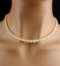 14kt white gold PEARL choker - diamond clasp necklace - Vintage 1950's Ladies wedding jewelry - 1st Gold Pearl Choker, Choker Diamond, Soft White Color, June Birthday, Clasp Necklace, Pearl Choker, 30th Anniversary, Necklace Vintage, Gold Pearl