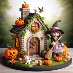 Polymer Clay House, Pumpkin Fairy House, Cake Competition, Polymer Clay Halloween, Clay Halloween, Felt House, Clay Fairy House, Clay House, Halloween Arts And Crafts