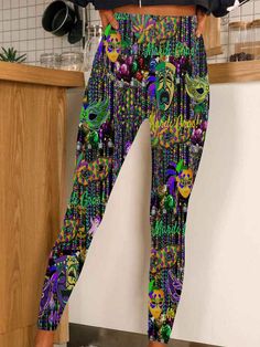 Mardi Gras Mask, Print Leggings, New Years Party, Height And Weight, Casual Party, Printed Leggings, Dinosaur Print, Picture Sizes, Hip Length