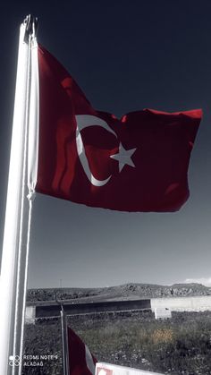 two flags flying in the wind on a sunny day