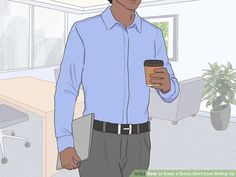 If you tend to have trouble keeping your shirt tucked in throughout the day, it may be time to try out a new method of holding it in place. Shirt Tucked In, Dress Shirt, A Dress, The Day, Style Tips