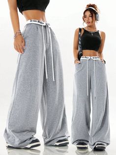 Women's Summer Sport Hip Hop Graphics Color-Blocked Wide Leg Sweatpants Multicolor Casual   Knitted Fabric Letter Wide Leg Medium Stretch  Women Clothing, size features are:Bust: ,Length: ,Sleeve Length: Dance Outfits Practice Hip Hop, Boys Winter Clothes, Summer Sport, Wide Leg Sweatpants, Estilo Hip Hop, How To Wear Scarves, Pantalon Large, Baggy Pants, Women Pants