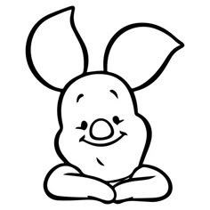 a black and white drawing of a rabbit with its head resting on the ground, smiling