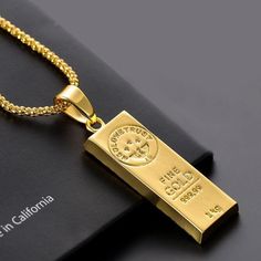 MGOLD WE TRUST" Australia Gold Color Bars Pendant Men Necklace-Necklace-StylinArts Gold Bar Pendant Necklace, Lingot D'or, Gold Bar Pendant, Gold Bullion Bars, Bar Pendant Necklace, Collar Chain, Mens Gold Jewelry, Gold Bullion, Gold Bar Necklace